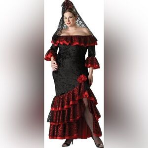 Womens Tiered Ruffle Lace Off Shoulder Spanish‎ Witch Vamp Maxi Dress 2X Costume